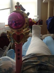 With my leg healing from being broken, I use a Sailor Moon wand instead of a bell to let folks know I need help.