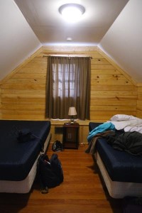 The lofty loft where we snoozed in our cabin.