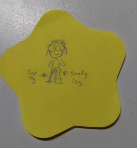 An accurate doodle drawn after several days of pain pills and using only one leg to get around.