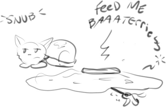 When cats get bored of Robo-Mystery-Blanky-Toy, it will inevitably run out of batteries.