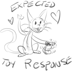 The expected, delightful response would be for the cats to bap Snacky Mouse happily for snacks.