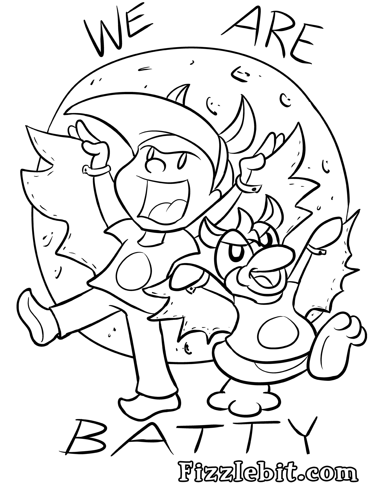 Coloring page of Lydia & Fizzlebit being BATTY.